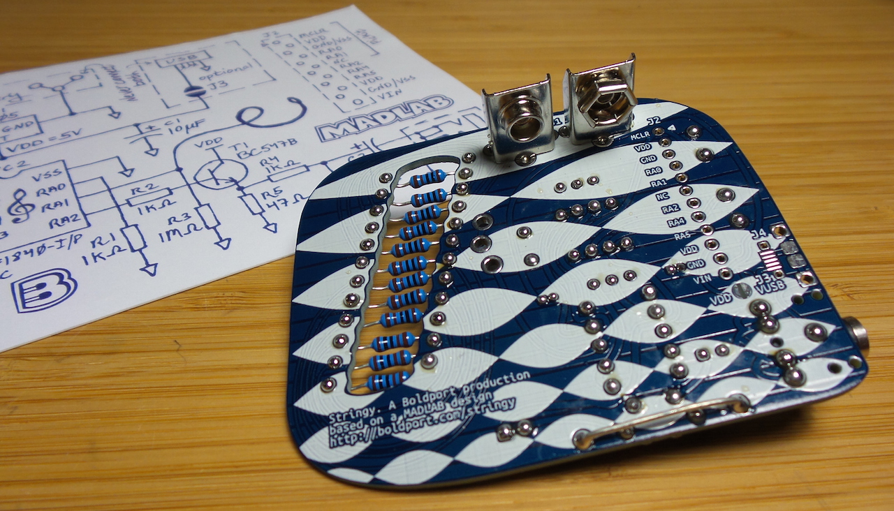 LEAP#323 the #BoldportClub Stringy guitar synth using @clubmadlab Karplus–Strong algorithm on a PIC