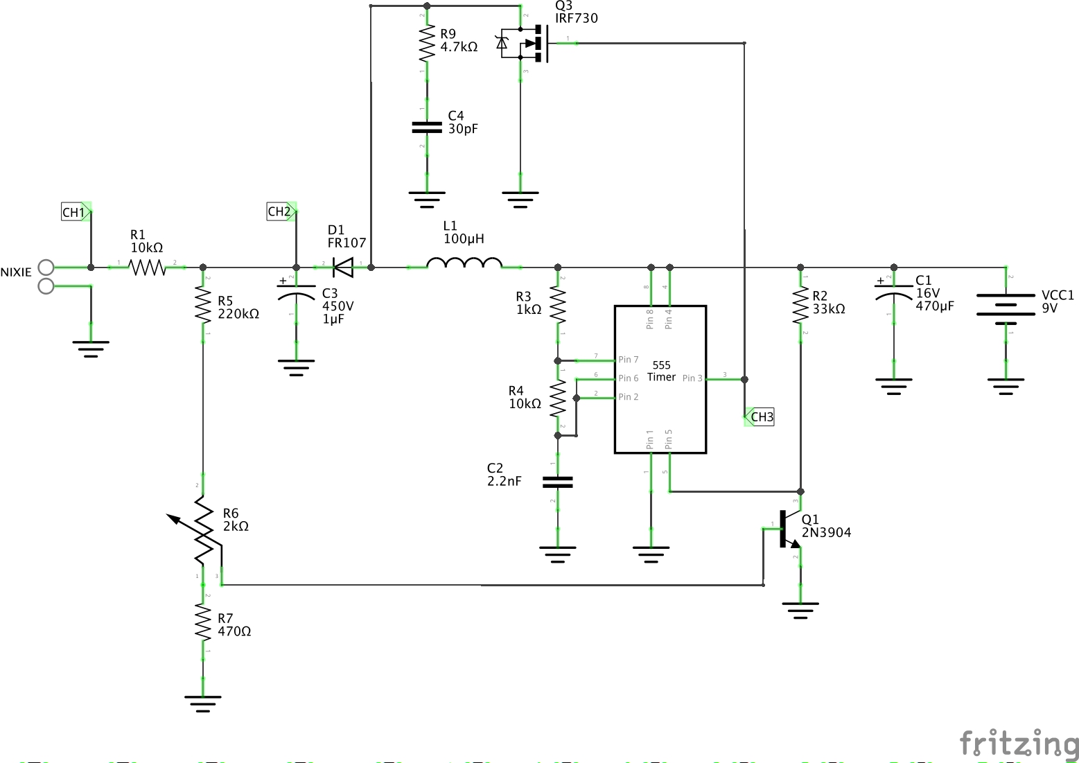 fritzing 170v nixie power supply